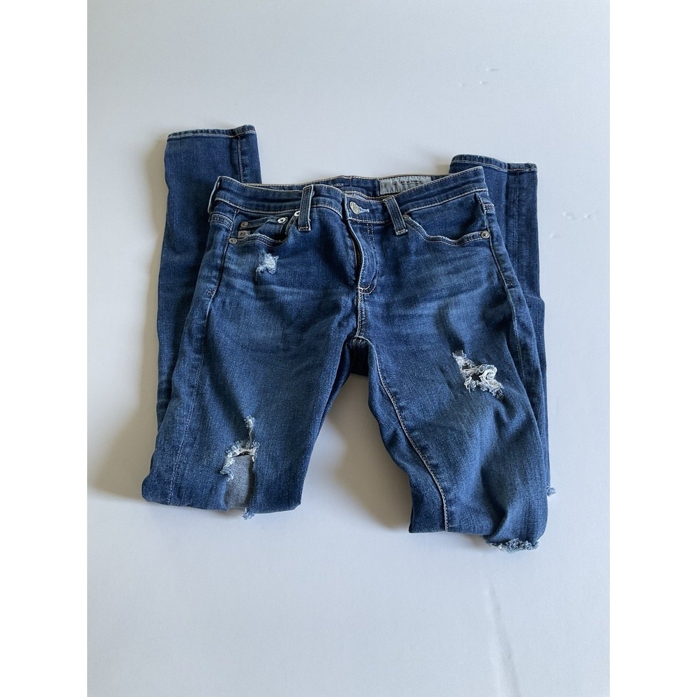 AG Adriano Goldschmied The Legging Ankle Jeans Women's Size 25R Blue‎ Distressed